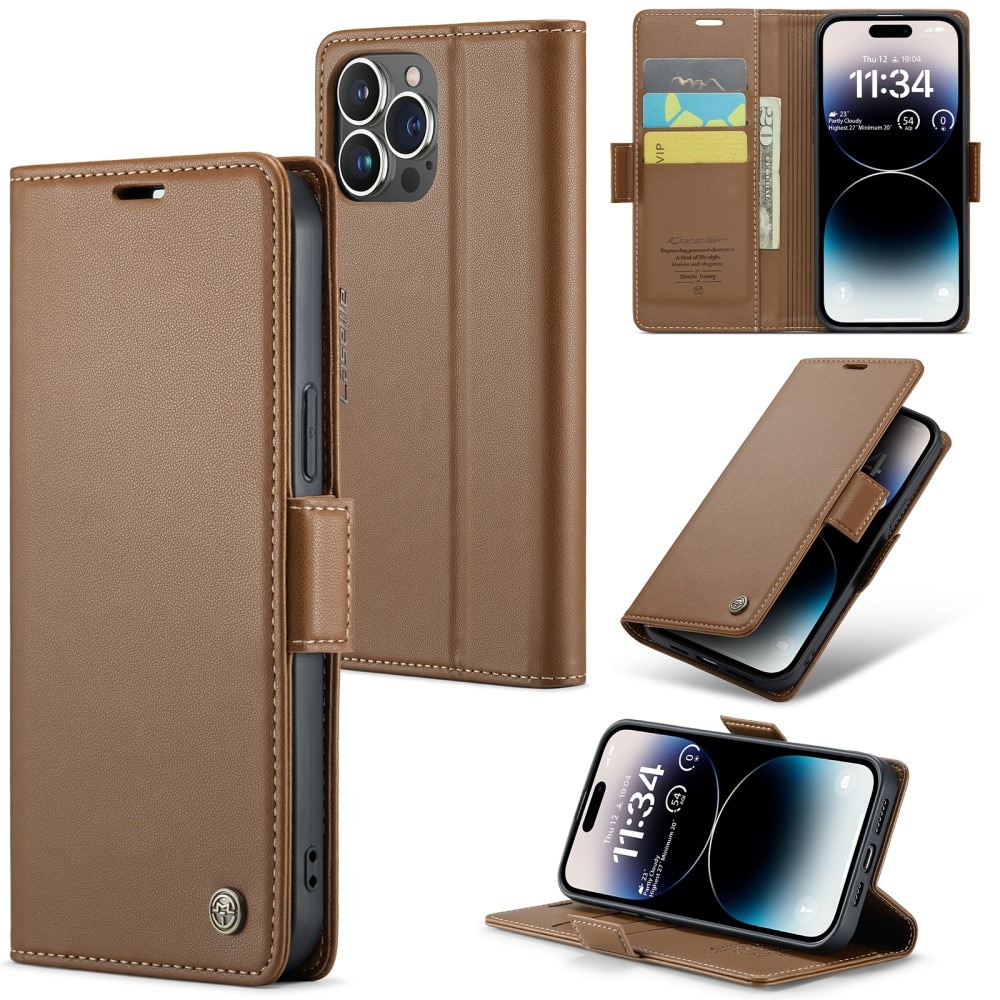 RFID-geschützte Slim Portemonnaie-Hülle iPhone 15 Pro Max Braun