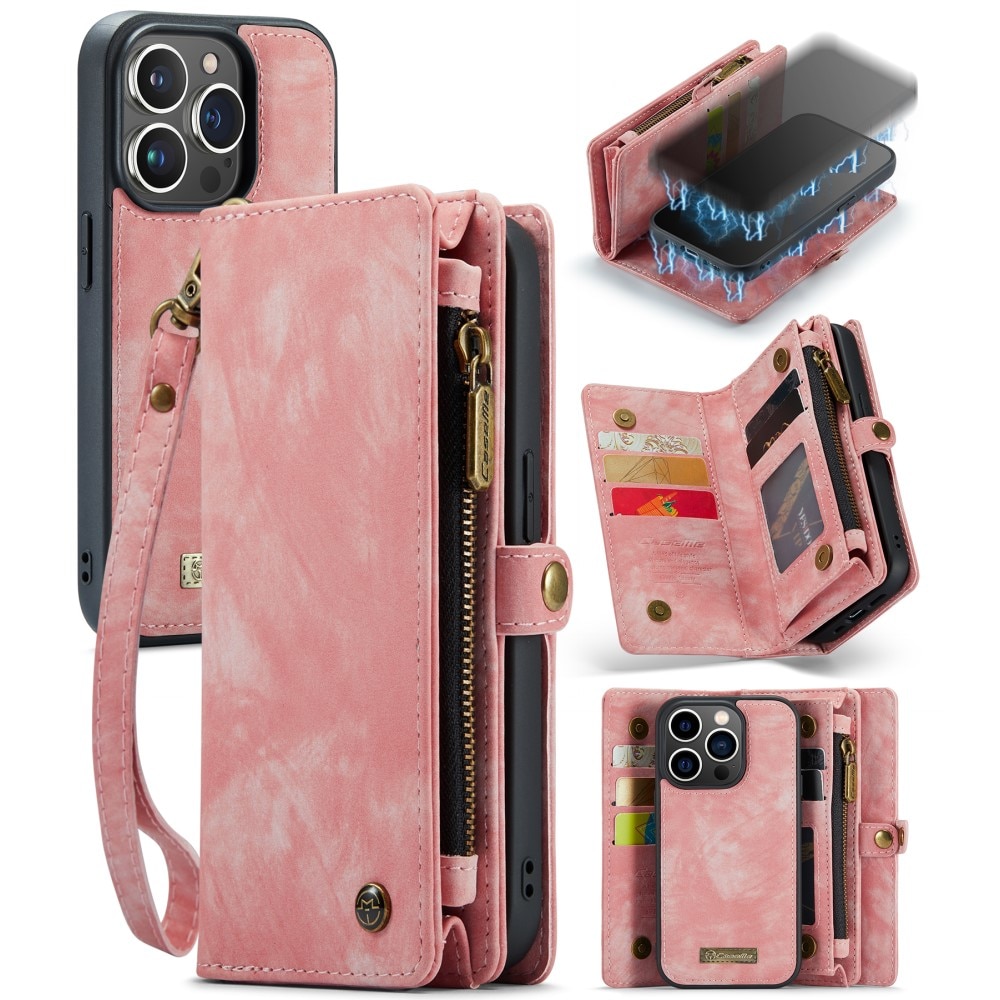 Multi-slot Portemonnaie-Hülle iPhone 15 Pro Max rosa