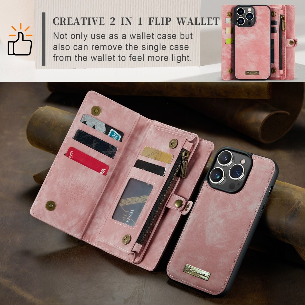 Multi-slot Portemonnaie-Hülle iPhone 15 Pro Max rosa