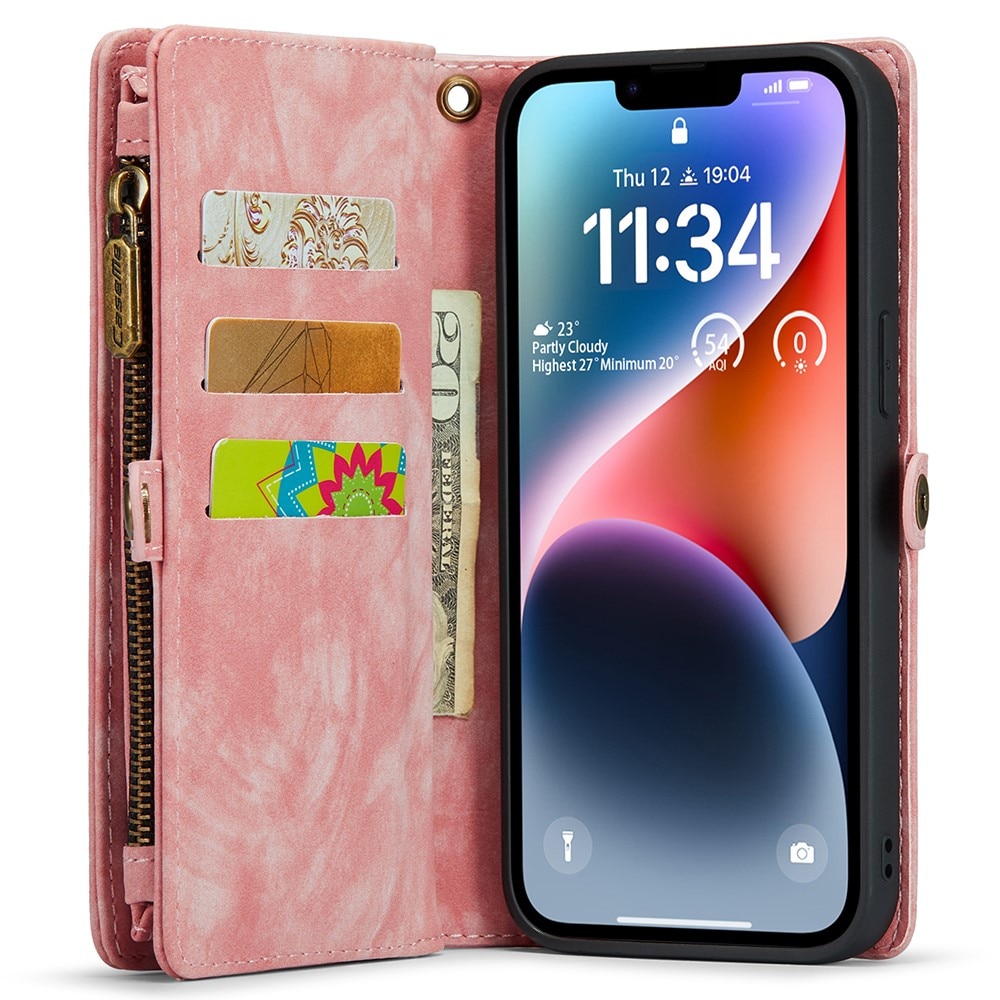 Multi-slot Portemonnaie-Hülle iPhone 15 rosa