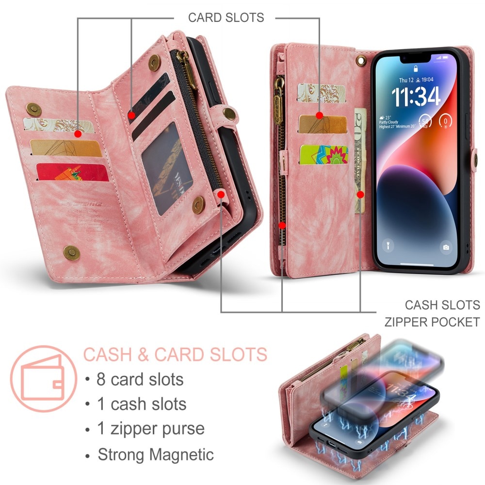 Multi-slot Portemonnaie-Hülle iPhone 15 rosa