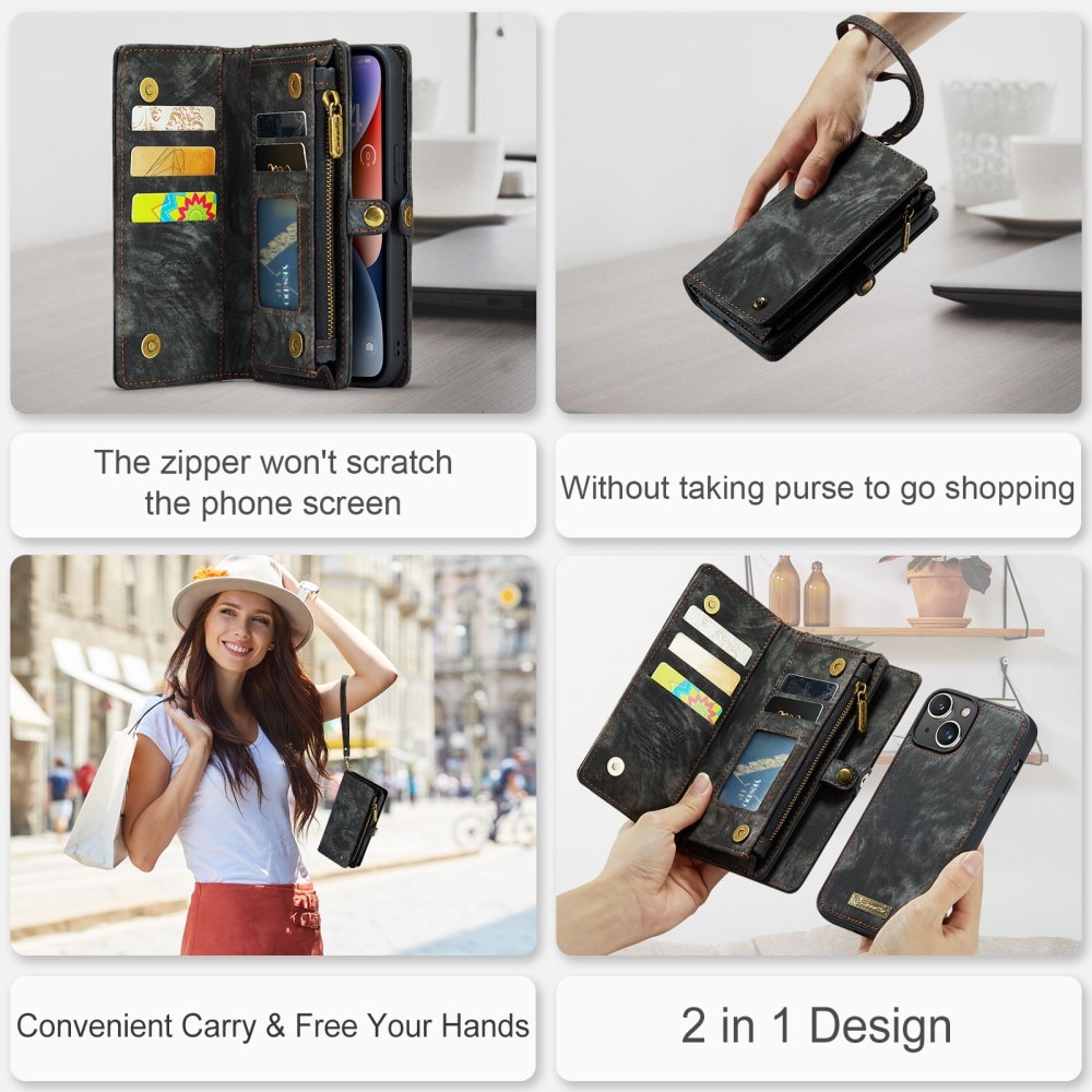Multi-slot Portemonnaie-Hülle iPhone 15 Plus grau