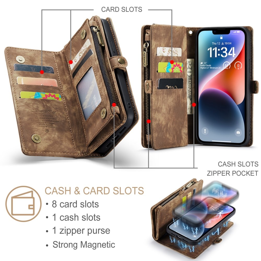 Multi-slot Portemonnaie-Hülle iPhone 15 Plus Braun