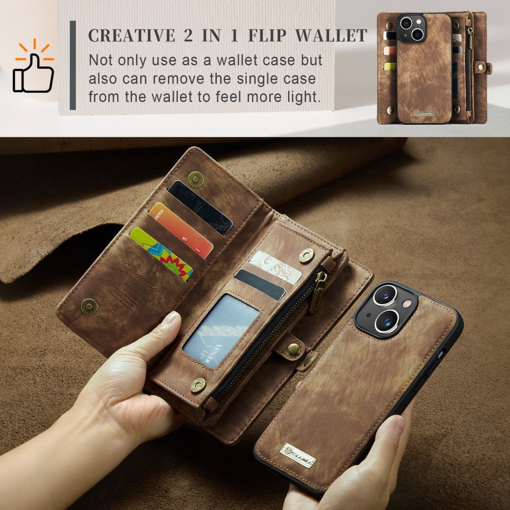 Multi-slot Portemonnaie-Hülle iPhone 15 Plus braun