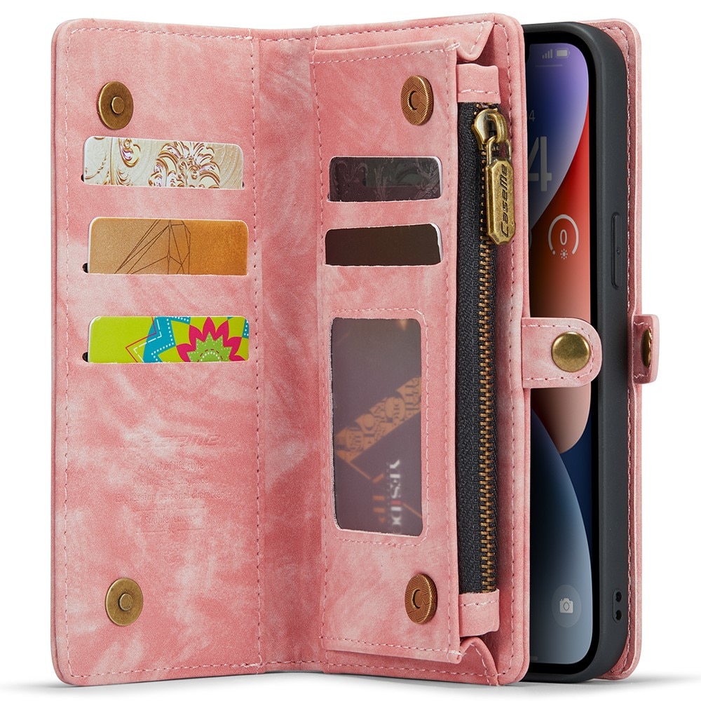 Multi-slot Portemonnaie-Hülle iPhone 15 Plus rosa