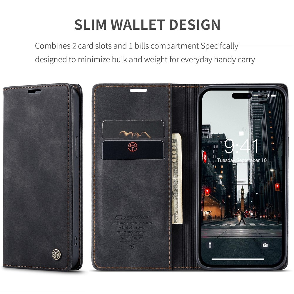 Slim Portemonnaie-Hülle iPhone 15 Pro schwarz