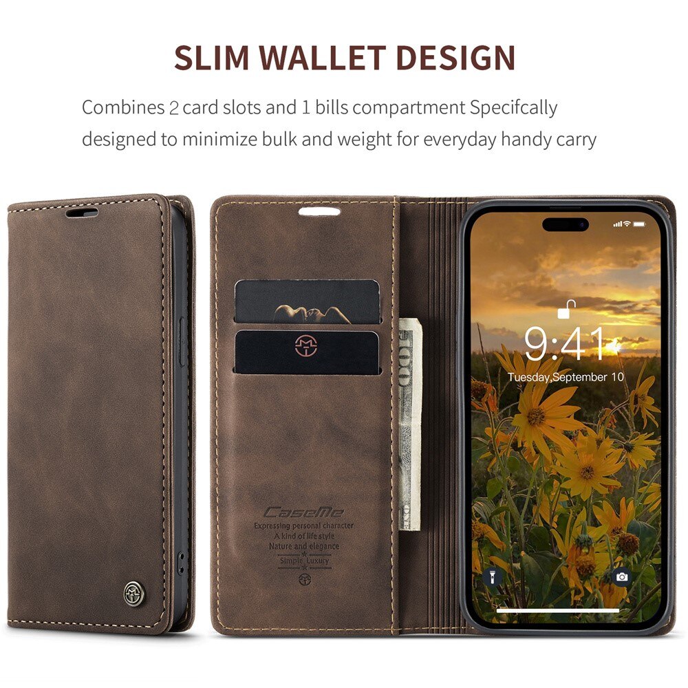 Slim Portemonnaie-Hülle iPhone 15 Pro Braun