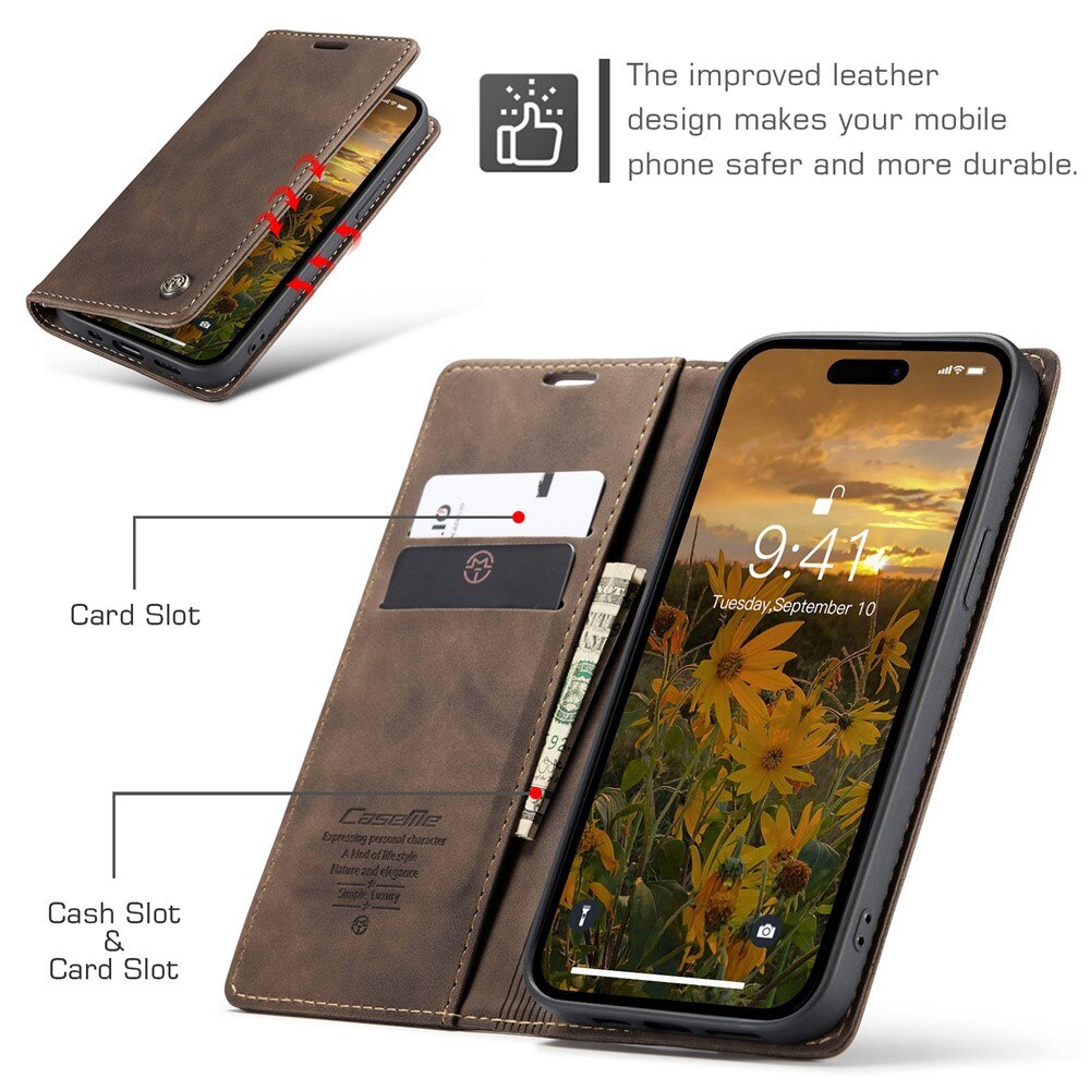 Slim Portemonnaie-Hülle iPhone 15 Pro Braun