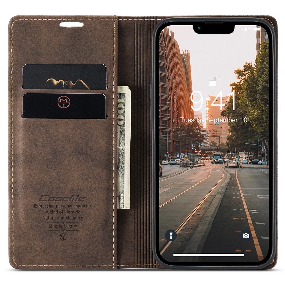 Slim Portemonnaie-Hülle iPhone 15 Plus braun