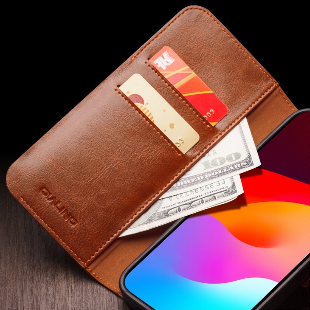 Leather Wallet Case iPhone 15 Pro Cognac