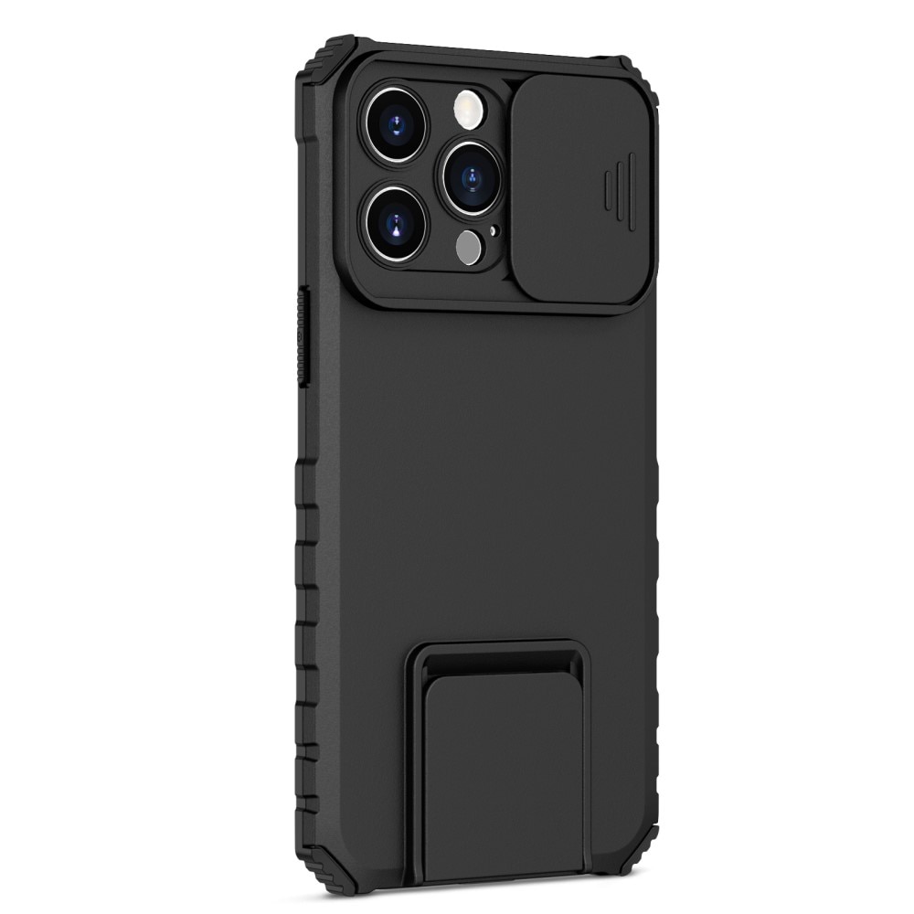 iPhone 15 Pro Max Kickstand Handyhülle mit Kameraabdeckung Schwarz