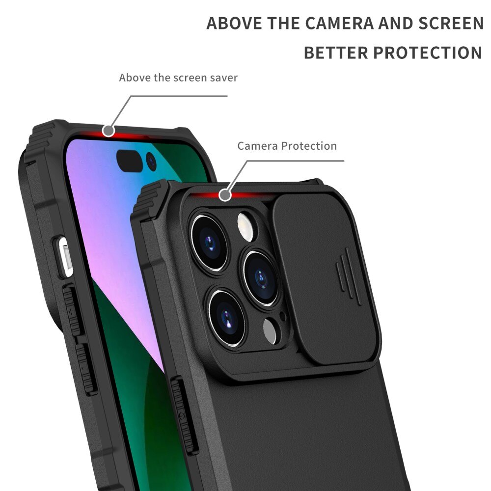 iPhone 15 Pro Max Kickstand Handyhülle mit Kameraabdeckung Schwarz