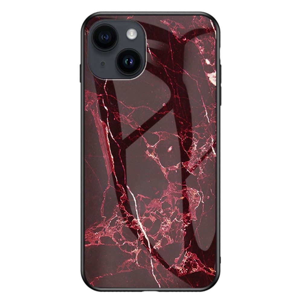 iPhone 15 Hülle aus gehärtetem Glas roter marmor