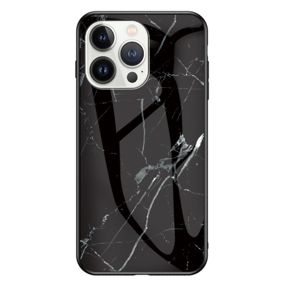 iPhone 15 Pro Max Hülle aus gehärtetem Glas schwarzer Marmor