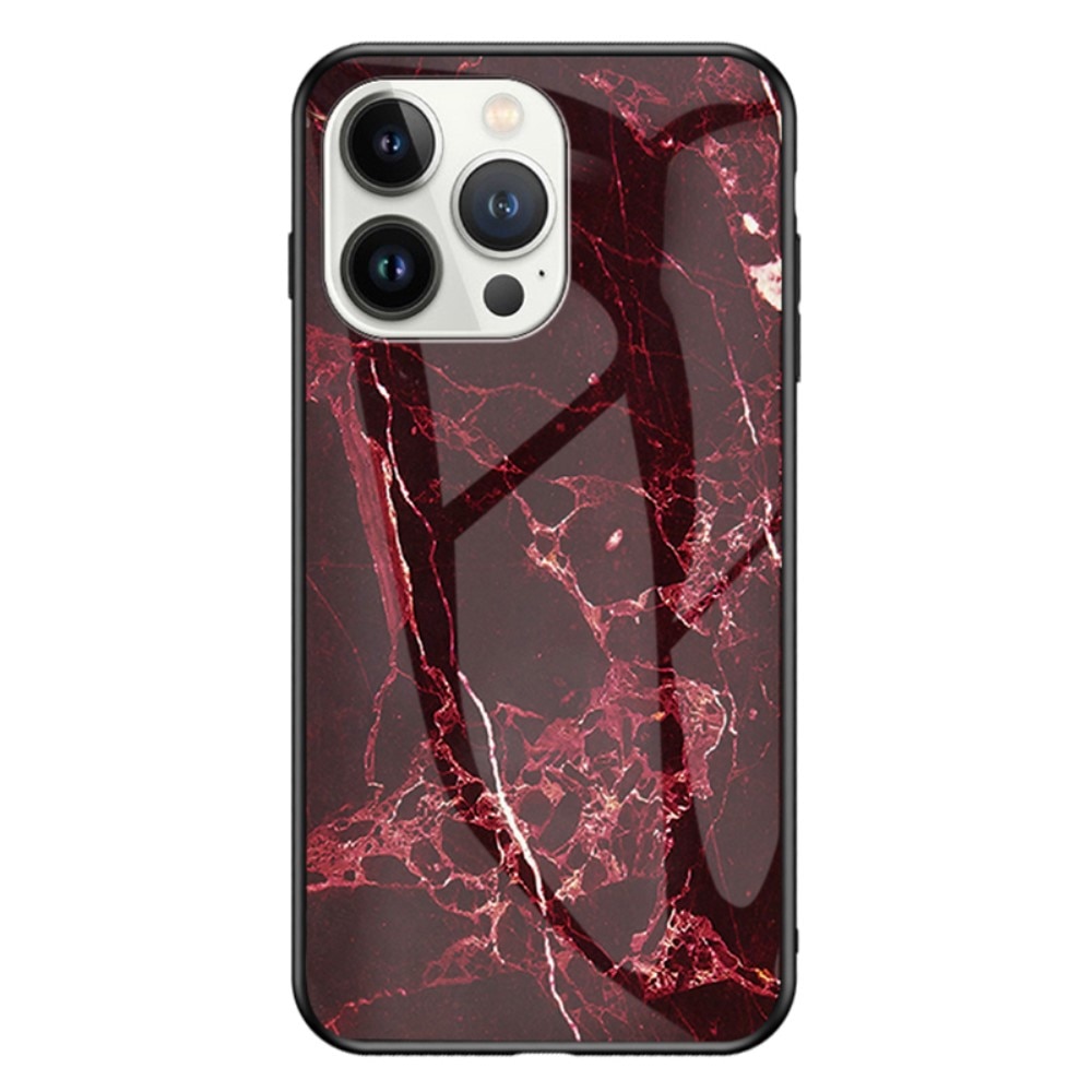 iPhone 15 Pro Max Hülle aus gehärtetem Glas roter marmor