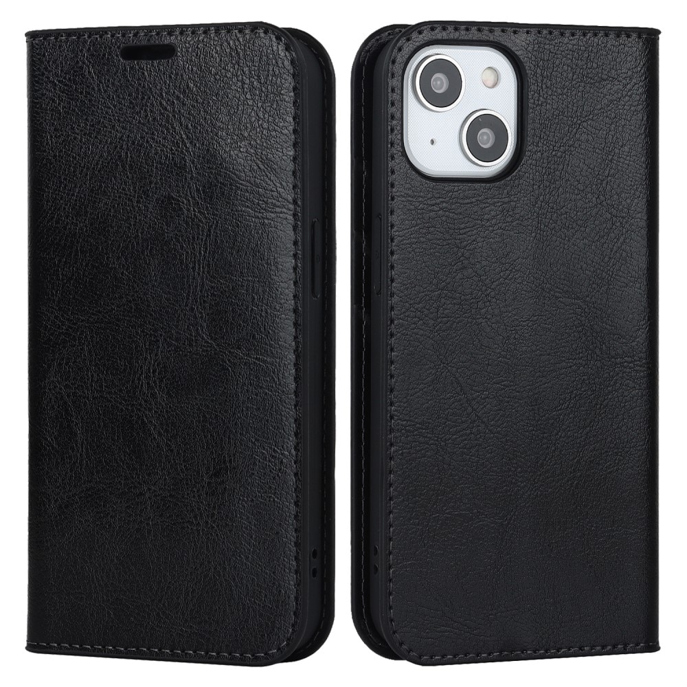 iPhone 15 Plus Handytasche aus Echtem Leder schwarz