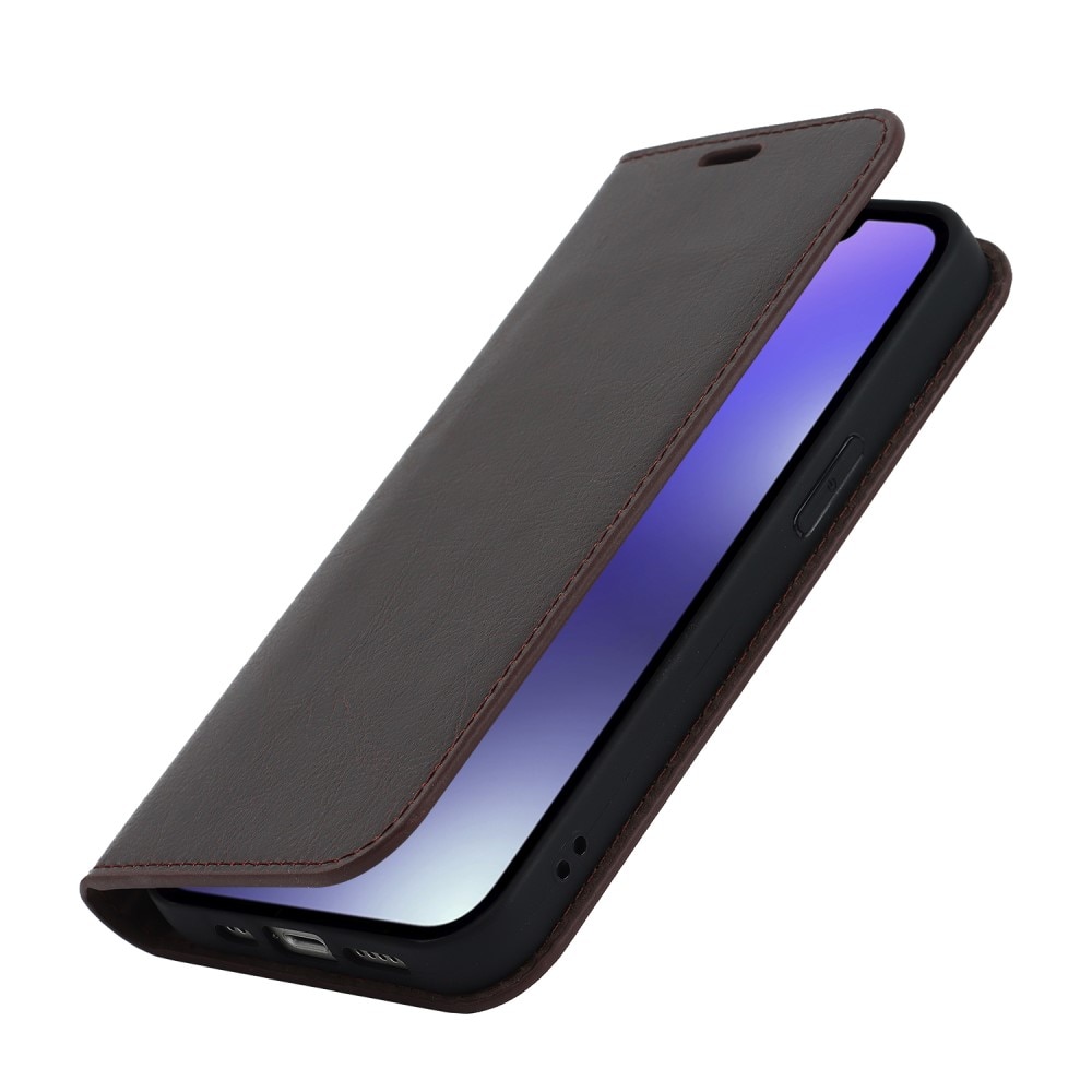 iPhone 15 Plus Handytasche aus Echtem Leder dunkelbraun