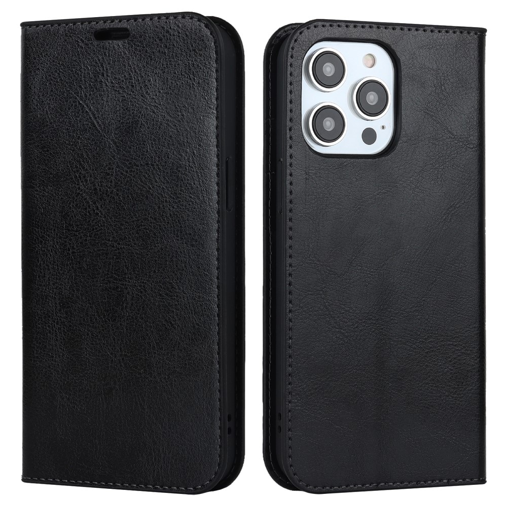 iPhone 15 Pro Handytasche aus Echtem Leder schwarz
