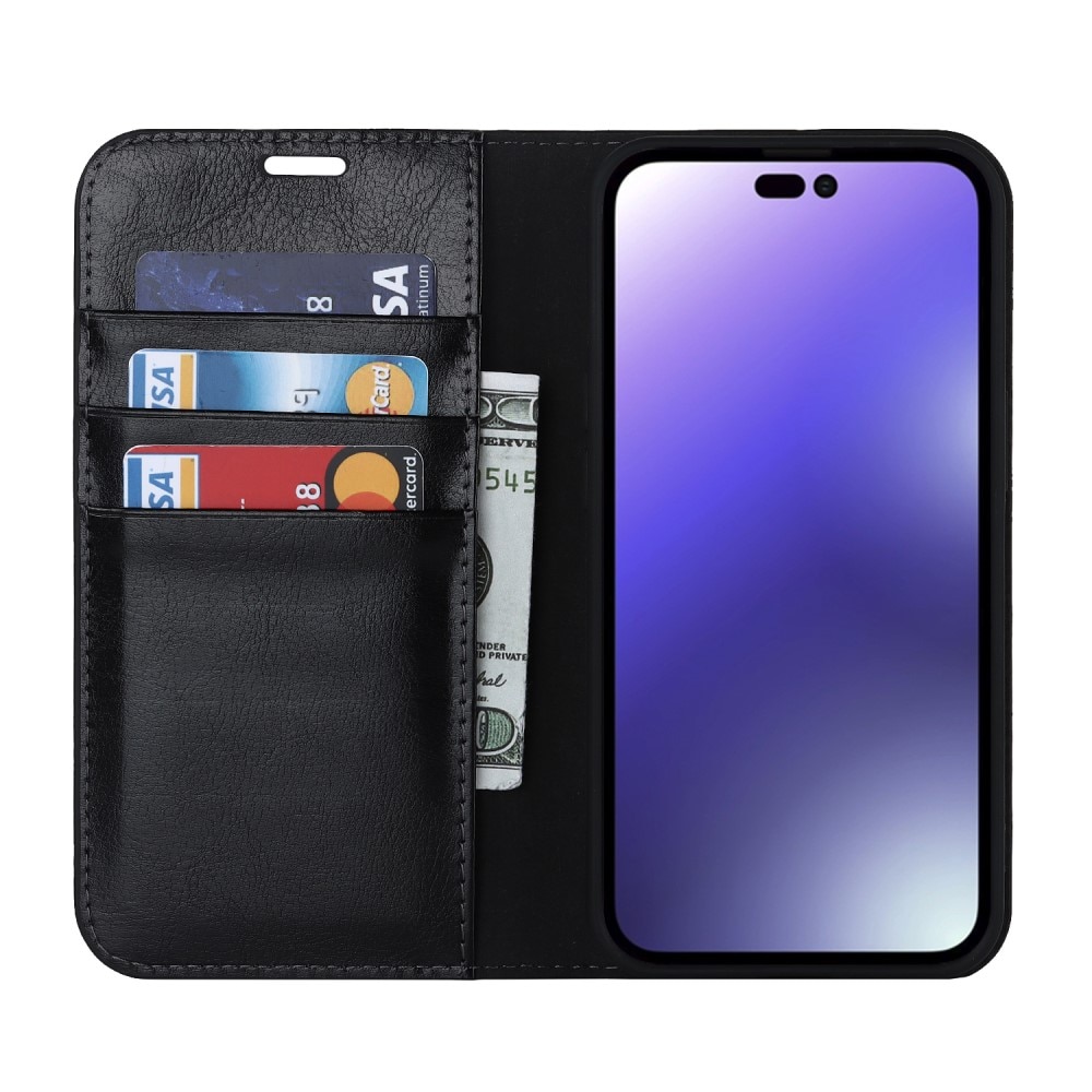 iPhone 15 Pro Handytasche aus Echtem Leder Schwarz