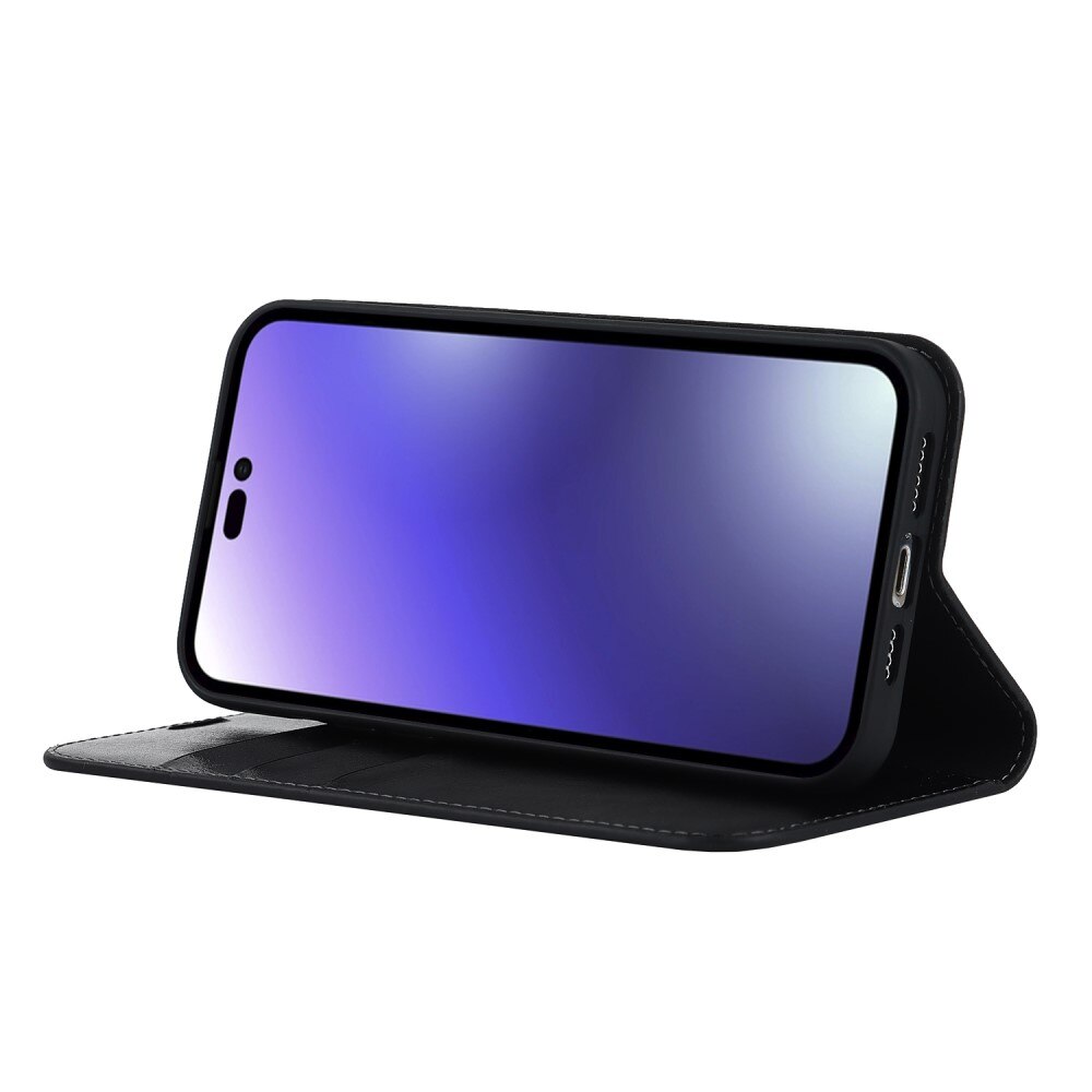 iPhone 15 Pro Handytasche aus Echtem Leder Schwarz