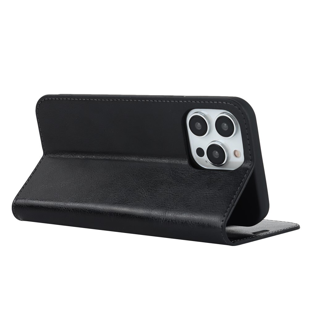 iPhone 15 Pro Handytasche aus Echtem Leder Schwarz