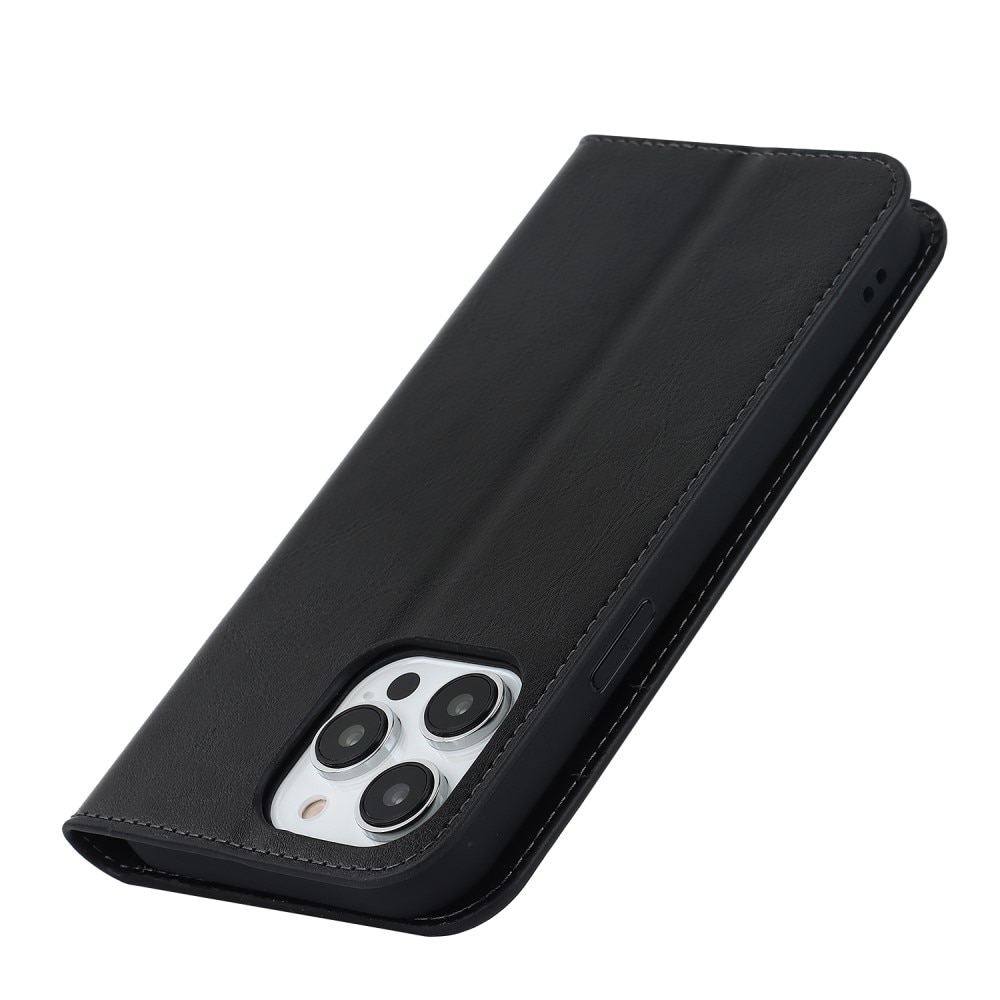 iPhone 15 Pro Handytasche aus Echtem Leder schwarz