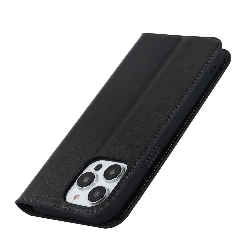iPhone 15 Pro Handytasche aus Echtem Leder Schwarz