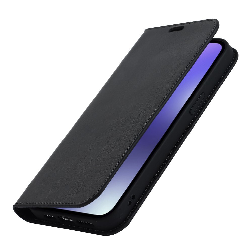 iPhone 15 Pro Handytasche aus Echtem Leder Schwarz