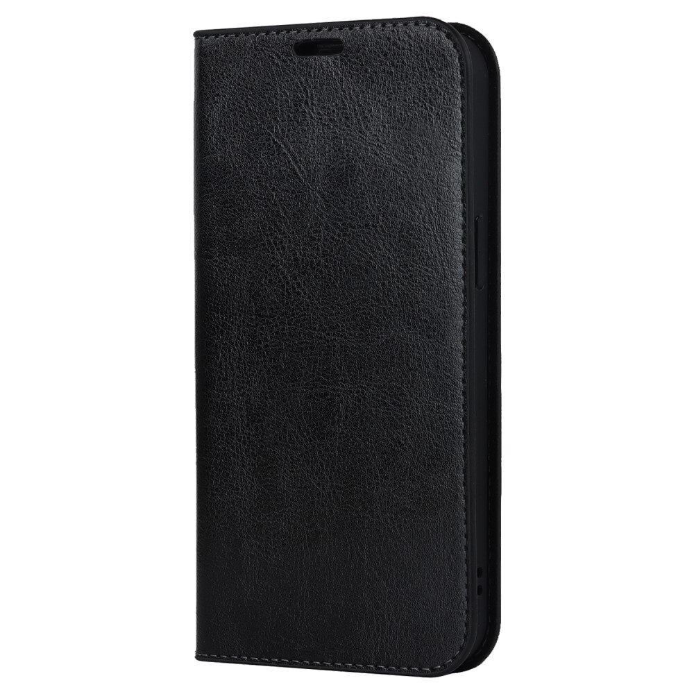 iPhone 15 Pro Handytasche aus Echtem Leder Schwarz