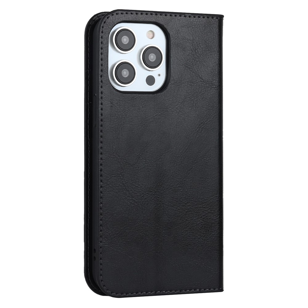 iPhone 15 Pro Handytasche aus Echtem Leder Schwarz