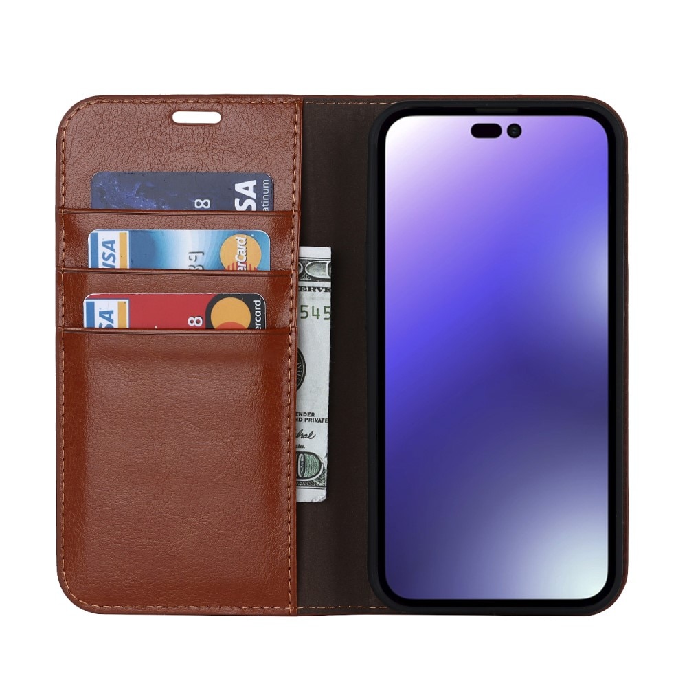 iPhone 15 Pro Handytasche aus Echtem Leder Braun
