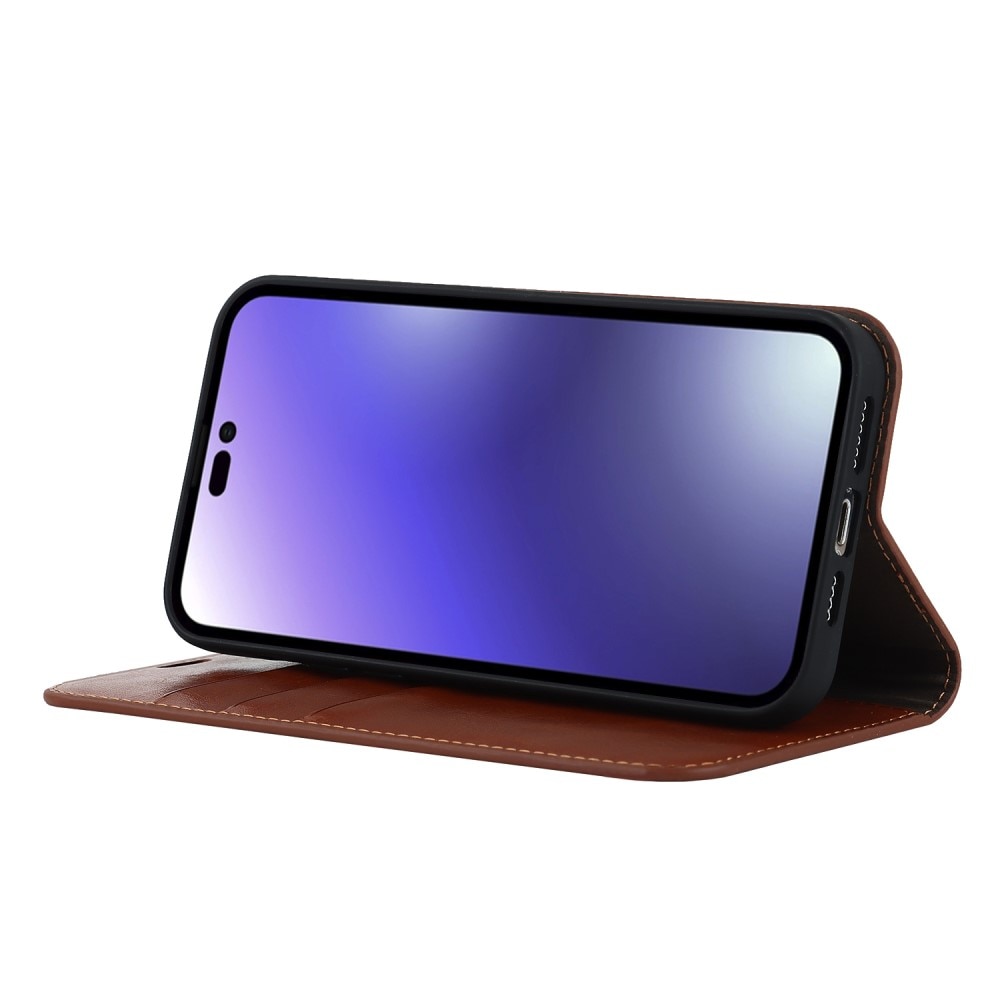 iPhone 15 Pro Handytasche aus Echtem Leder Braun