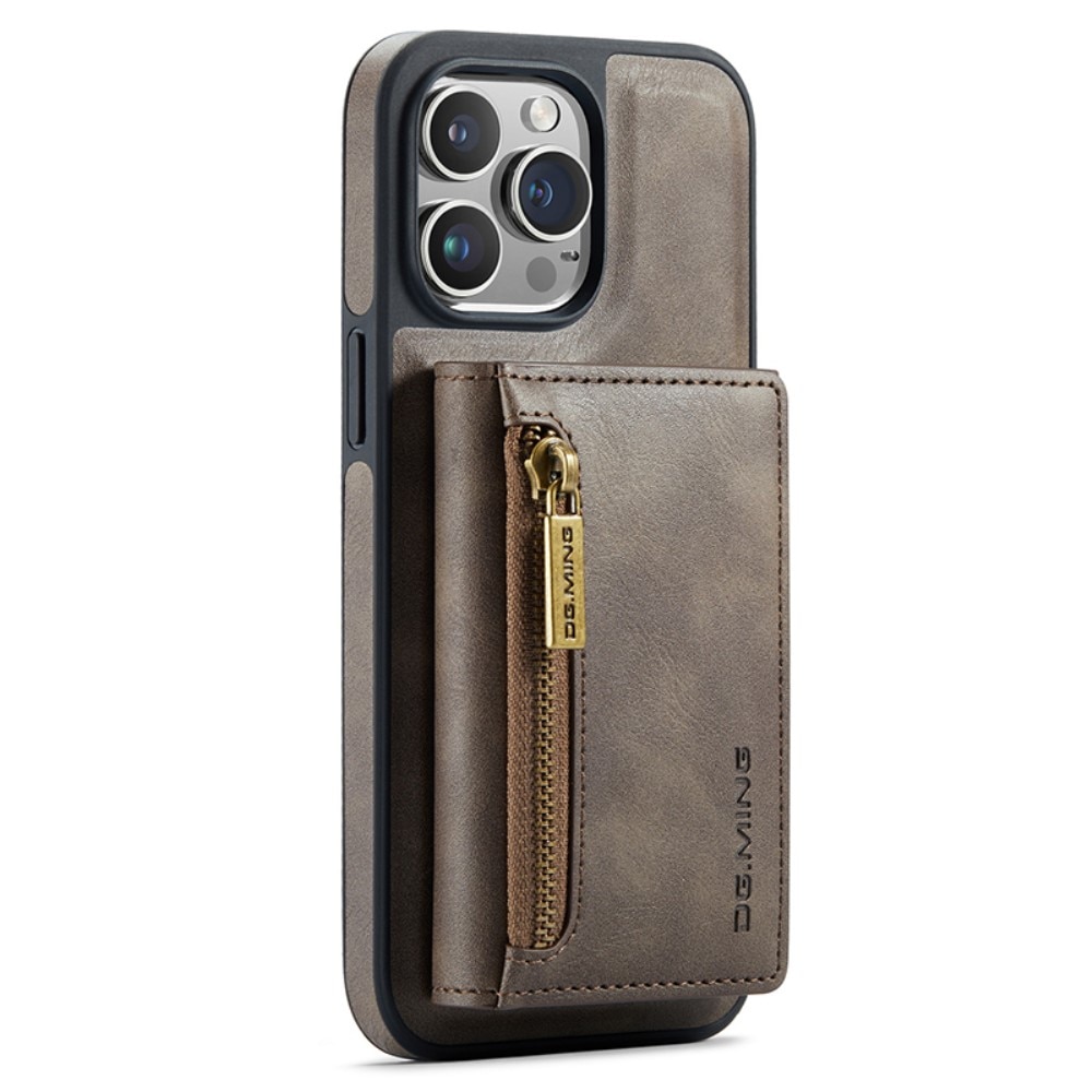 Magnetic Card Slot Zipper Case iPhone 15 Pro Max Brown