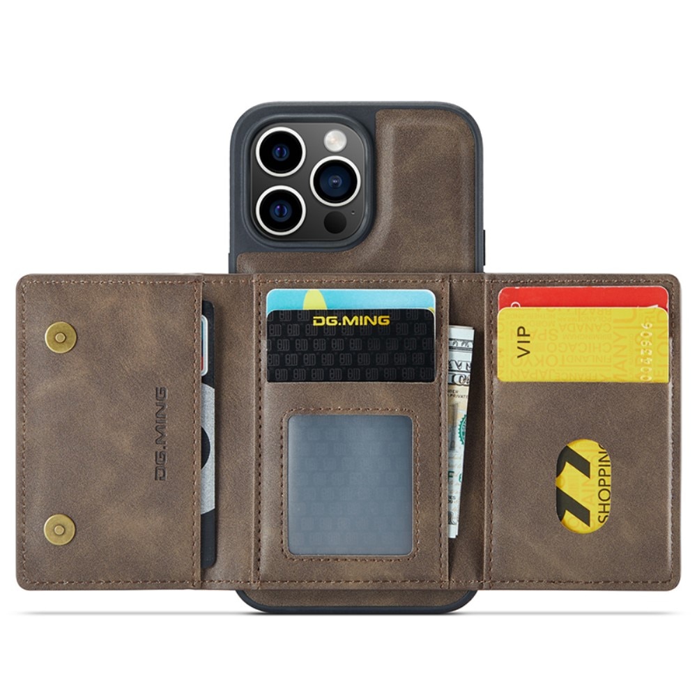 Magnetic Card Slot Zipper Case iPhone 15 Pro Max Brown