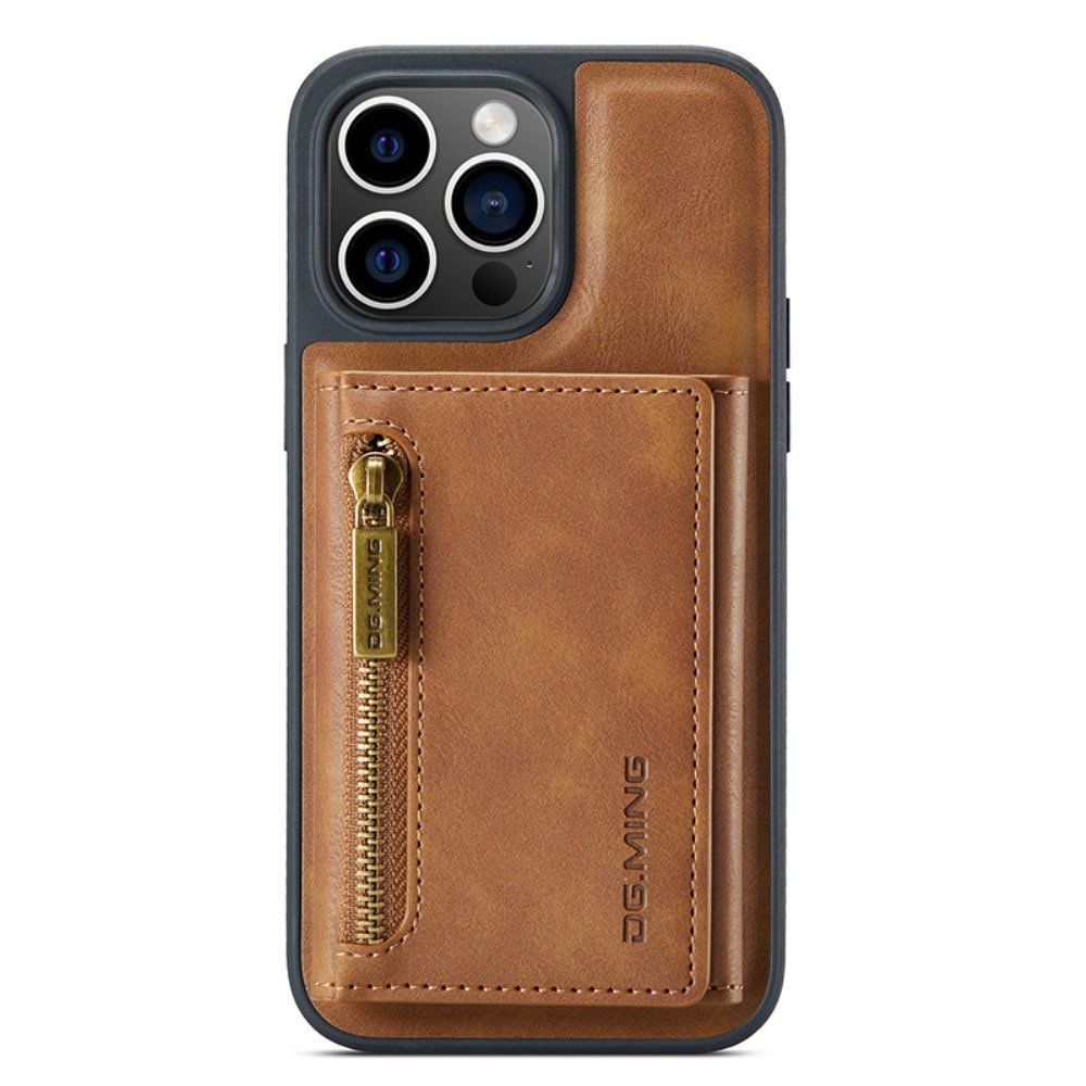 Magnetic Card Slot Zipper Case iPhone 15 Pro Max Cognac