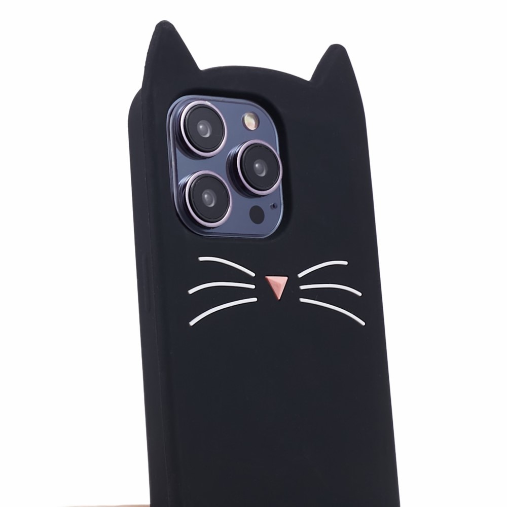 Silikonhülle Katze iPhone 15 Pro schwarz
