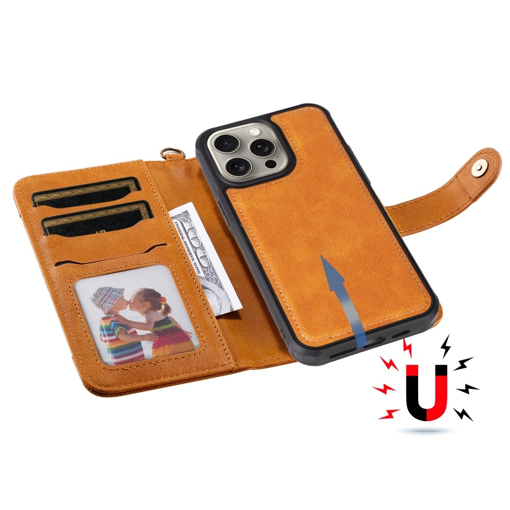 iPhone 15 Pro Max Magnet Leather Wallet Cognac