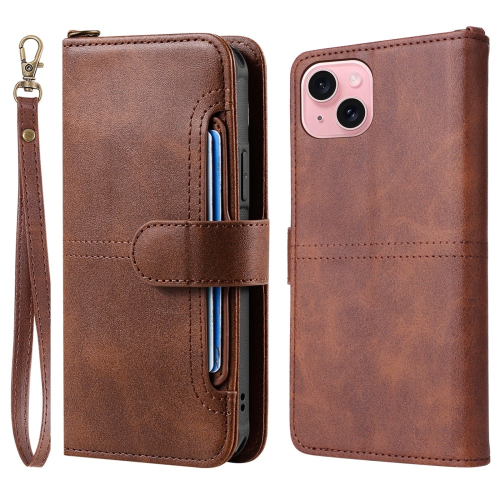 iPhone 15 Magnet Leather Wallet braun
