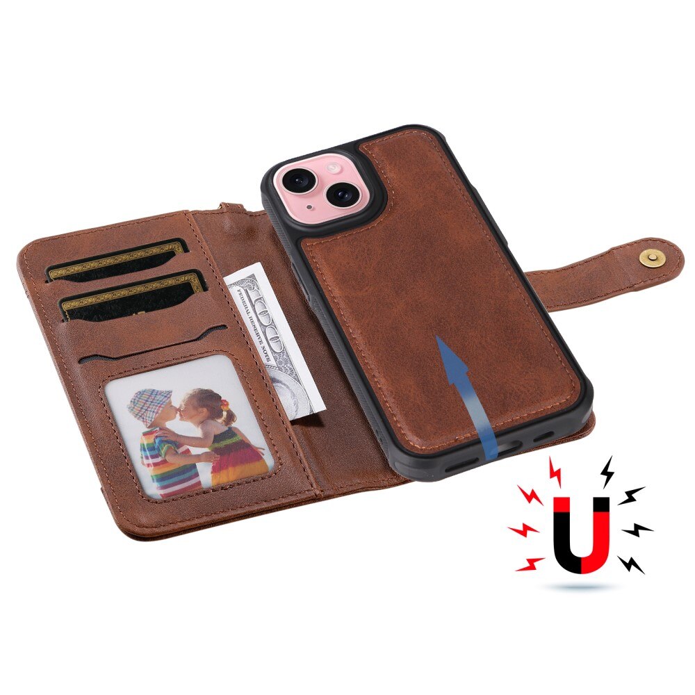 iPhone 15 Magnet Leather Wallet braun