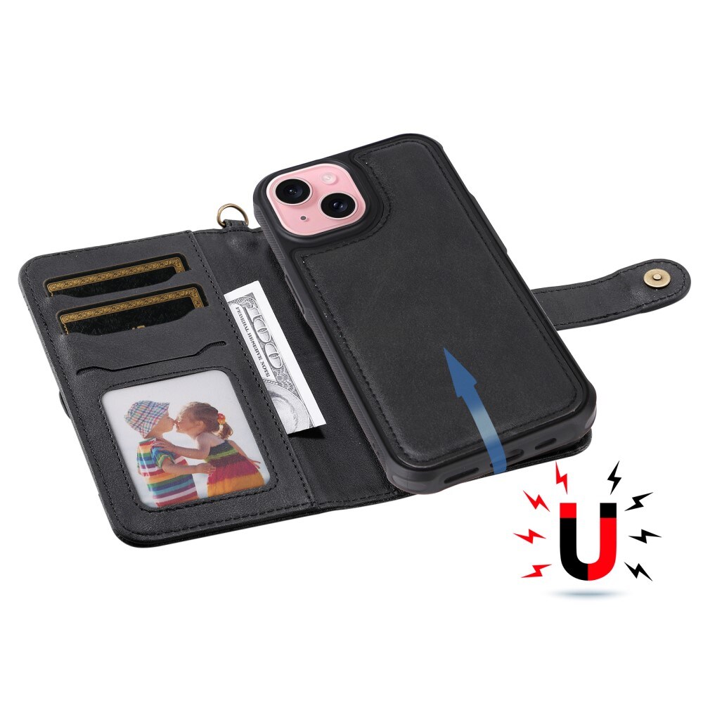 iPhone 15 Magnet Leather Wallet schwarz