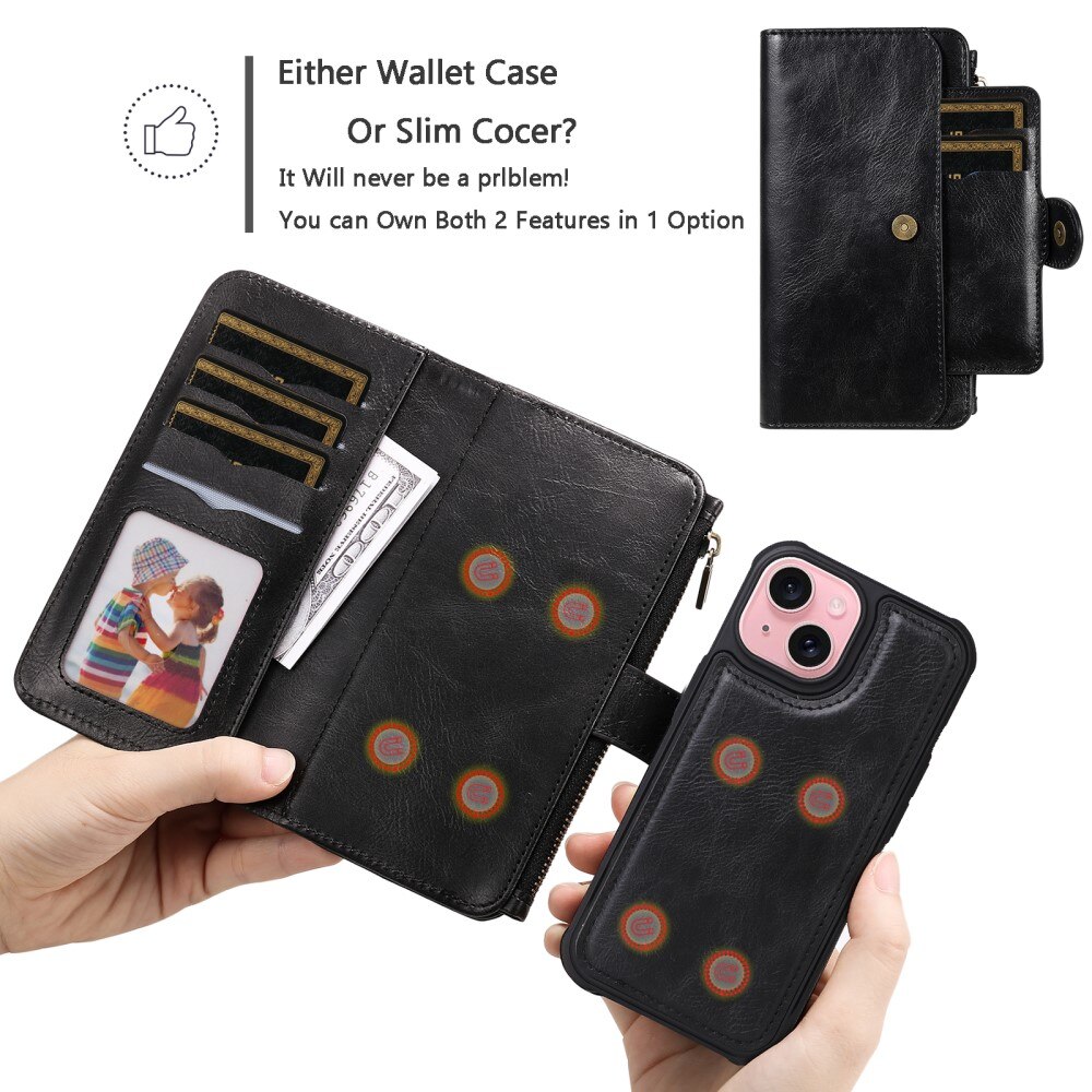 iPhone 15 Magnet Leather Multi-Wallet schwarz