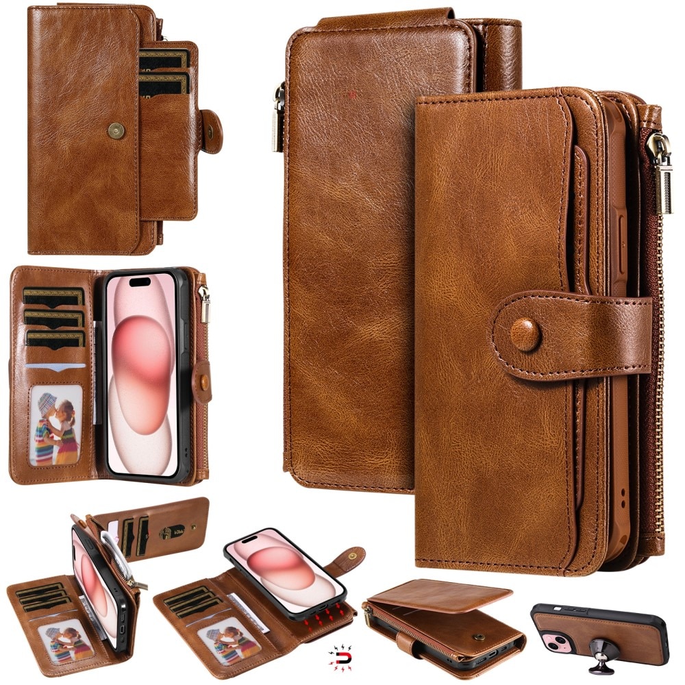 iPhone 15 Magnet Leather Multi-Wallet braun
