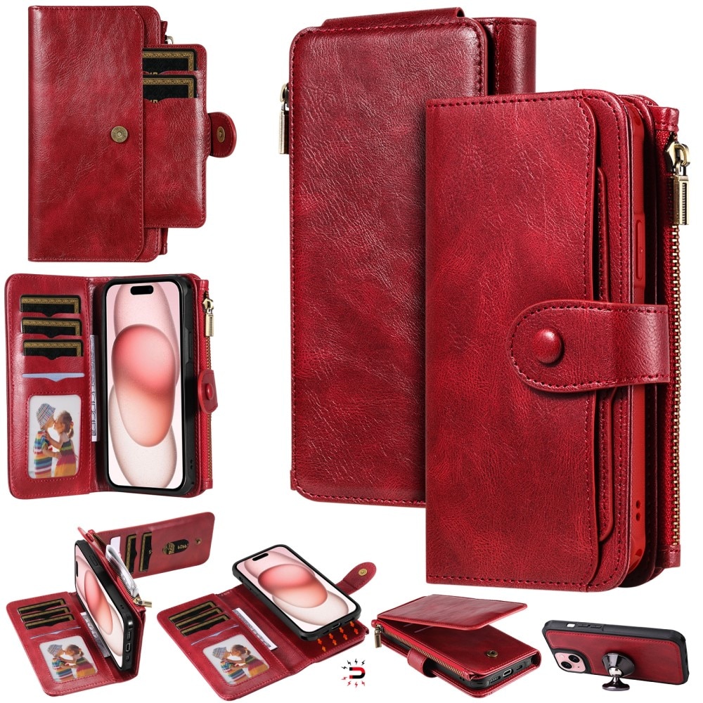 iPhone 15 Magnet Leather Multi-Wallet rot
