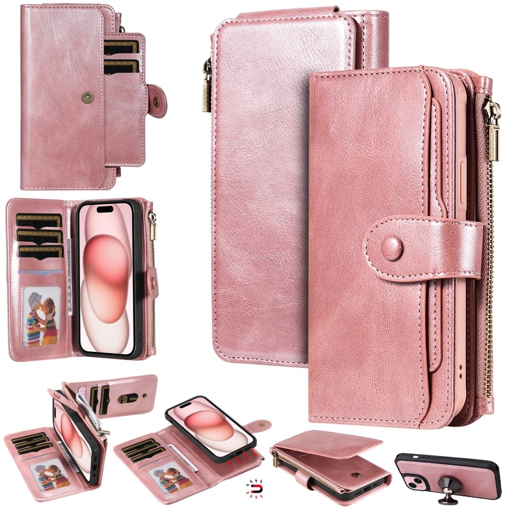 iPhone 15 Magnet Leather Multi-Wallet rosa