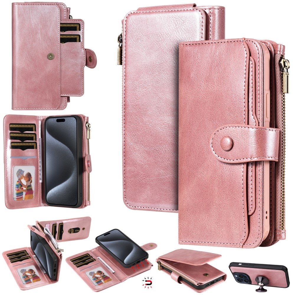 iPhone 15 Pro Magnet Leather Multi-Wallet rosa