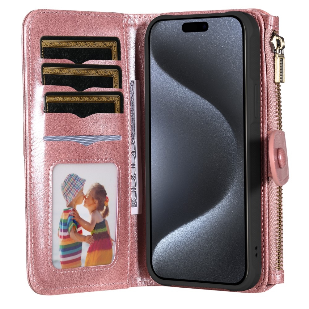 iPhone 15 Pro Magnet Leather Multi-Wallet rosa