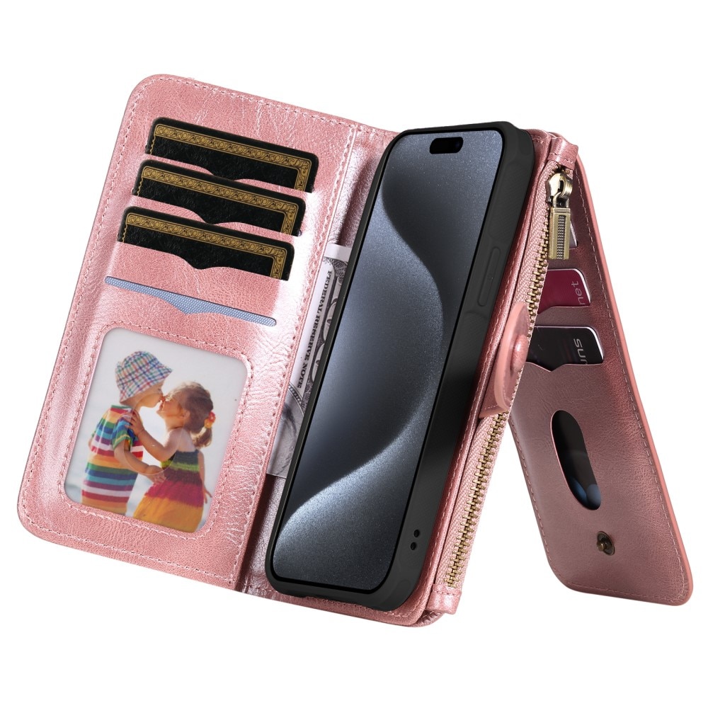 iPhone 15 Pro Magnet Leather Multi-Wallet rosa