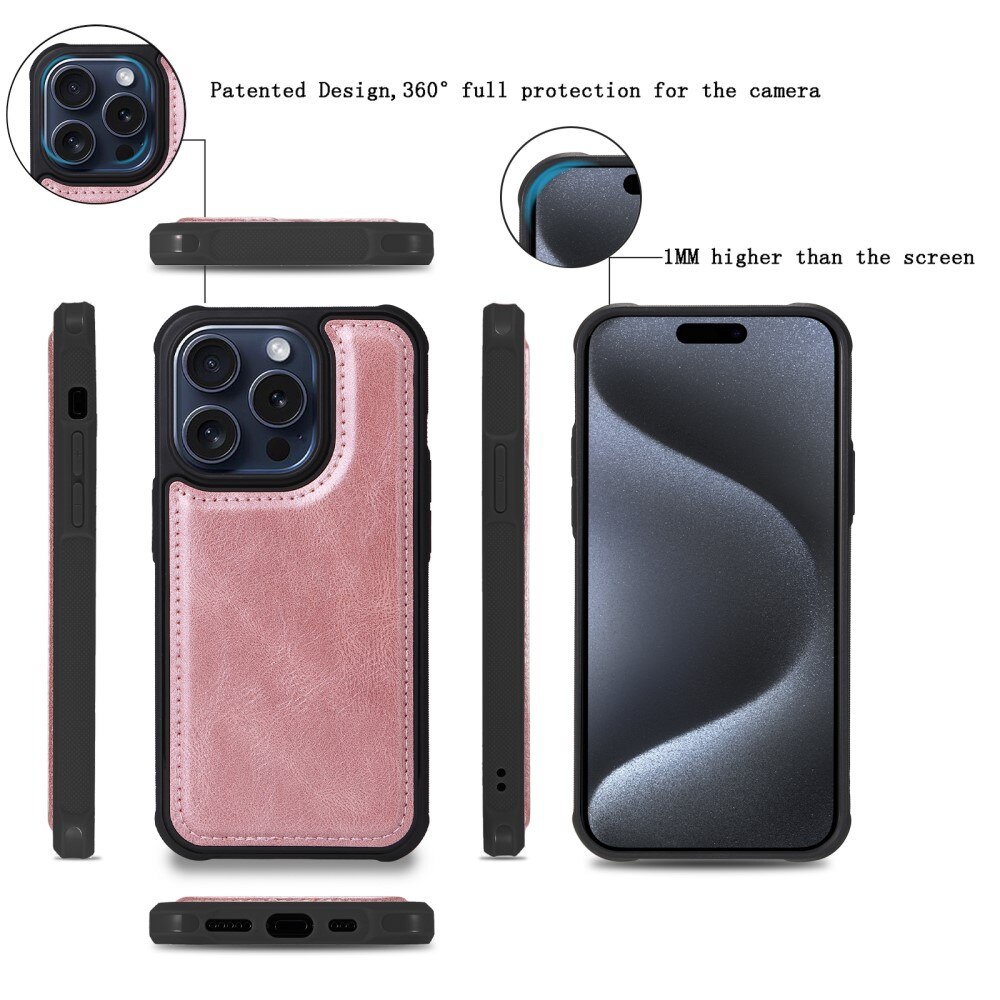 iPhone 15 Pro Magnet Leather Multi-Wallet rosa