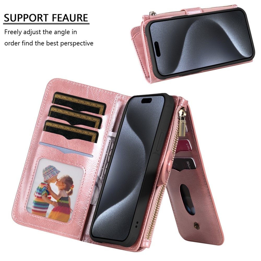 iPhone 15 Pro Magnet Leather Multi-Wallet rosa