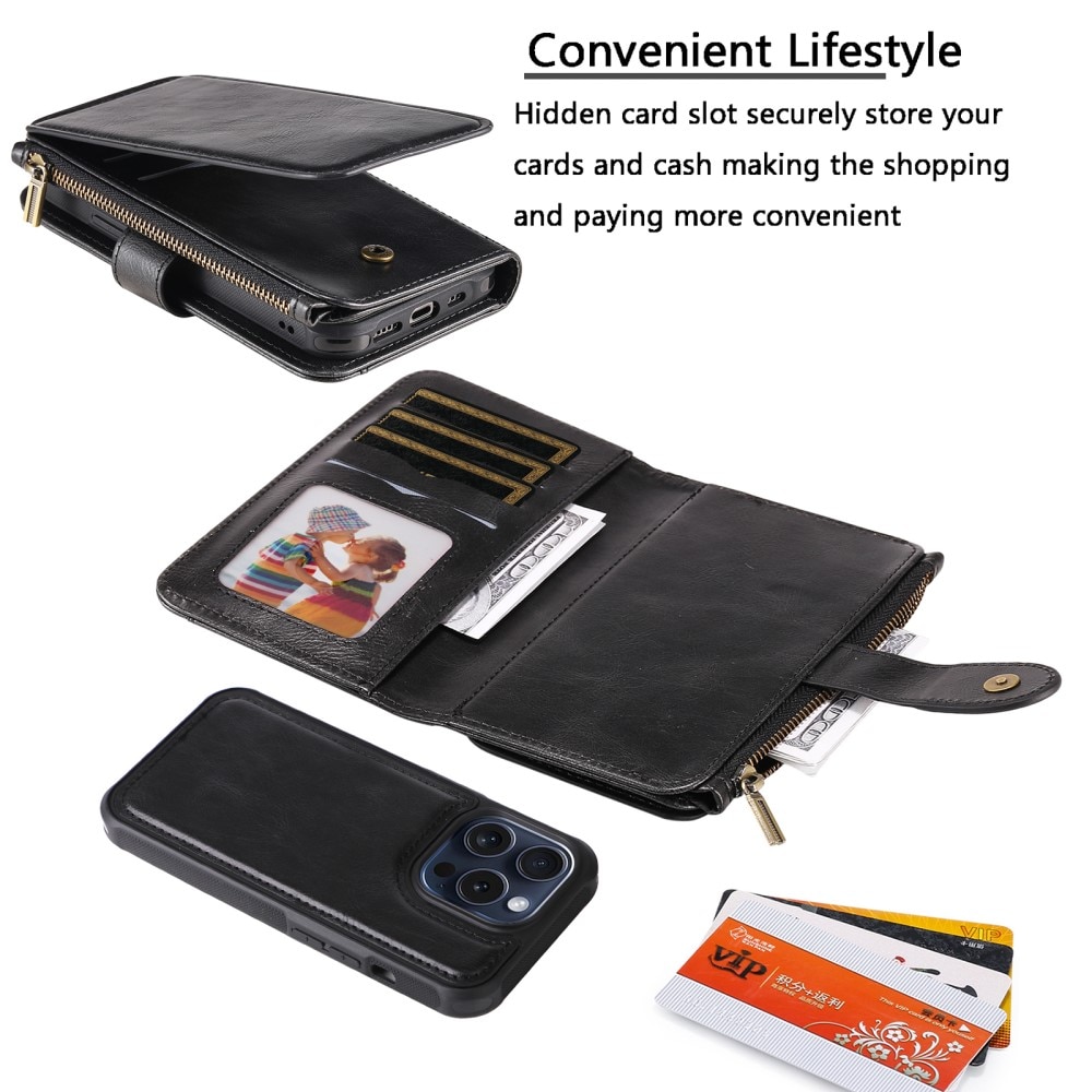 iPhone 15 Pro Magnet Leather Multi-Wallet schwarz